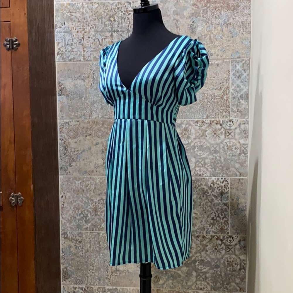 I Love H81 Navy and Teal Striped Dress
